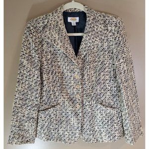 Talbots Petites Cotton Silk Blend Multicolor Button Down Chevron Blazer Size 10